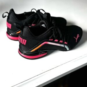 Puma Black Sneakers with Pink and Orange Accents